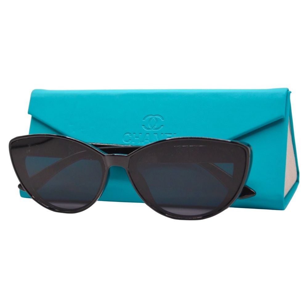 Chanel Women’s Sunglasses | Black Frame W/ Gold Detail | Solid Gray Lens